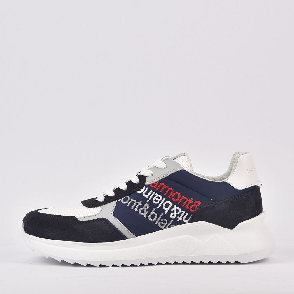 HARMONT AND BLAINE SCARPA UOMO CAMOSCIO  TEX FABRIC BLU  BIANCO