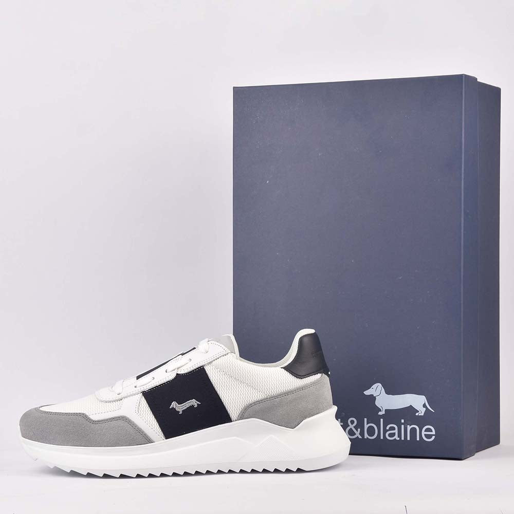 HARMONT AND BLAINE SCARPA UOMO CAMOSCIO - TEX FABRIC GRIGIO - BIANCO