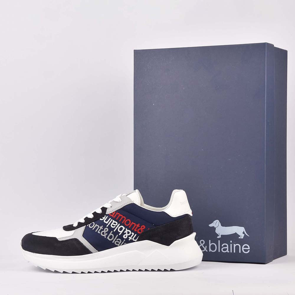 HARMONT AND BLAINE SCARPA UOMO CAMOSCIO  TEX FABRIC BLU  BIANCO